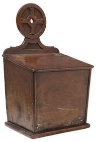 ENGLISH WALL-MOUNTED OAK CANDLE BOX, 19TH C.
