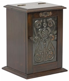 ENGLISH ART NOUVEAU PERIOD METAL-CLAD SMOKER'S CABINET