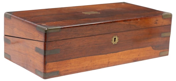 ENGLISH BRASS-INLAID ROSEWOOD WRITING SLOPE TRAVEL DESK