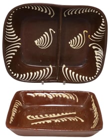 (2) SLIP-DECORATED REDWARE BAKING DISHES