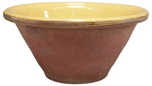 LARGE ENGLISH TERRACOTTA YELLOW SLIP GLAZE DAIRY BOWL/PANCHEON