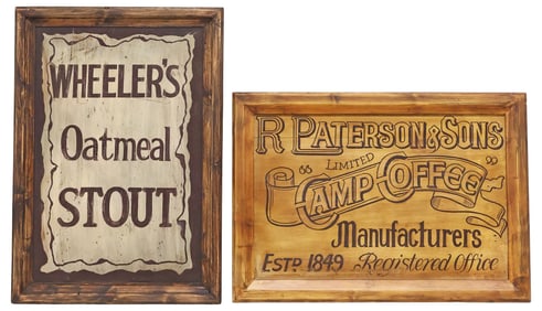 (2) DECORATIVE ENGLISH PRINTED WOOD TRADE SIGNS