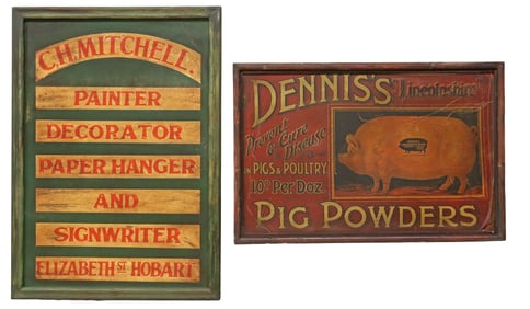 (2) DECORATIVE ENGLISH PRINTED WOOD TRADE SIGNS