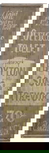 DECORATIVE ENGLISH PRINTED WOOD LAWYER'S TRADE SIGN, 65"H: Decorative English two-sided wood advertising sign, 20th c., print&nbsp;laid on board, in an antiqued finish, inscribed &quot;Light 1st &amp; 2nd Floor Offices to Left, Agents Boyton Sons &amp; Travor