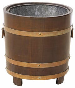 ENGLISH BRASS-BOUND COOPERED OAK BARREL OR PEAT BUCKET
