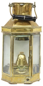 LARGE BULPITT & SONS BRASS NAUTICAL BULKHEAD OIL LANTERN