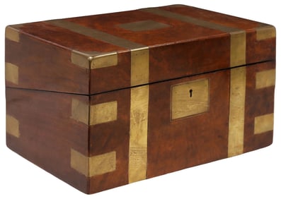 ENGLISH BRASS-BOUND WALNUT WRITING SLOPE TRAVEL DESK