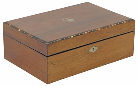 VICTORIAN PAINTED & MOTHER-OF-PEARL INLAID WALNUT SEWING BOX