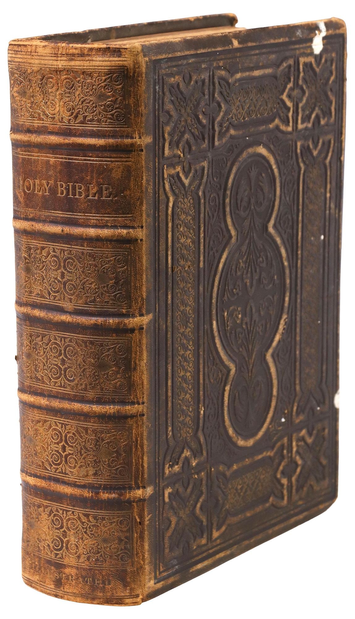 ANTIQUE ENGLISH LEATHER & BRASS BOUND HOLY BIBLE (1 of 5)