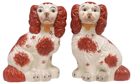 (2) ENGLISH STAFFORDSHIRE POTTERY MANTEL DOGS