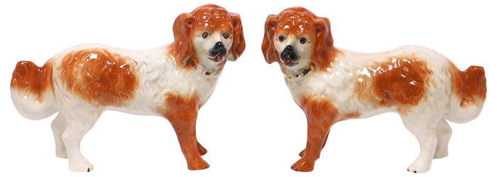 (2) LARGE ENGLISH VICTORIAN STAFFORDSHIRE STANDING DOGS