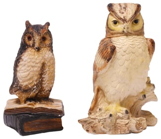 (2) POLYCHROME-PAINTED OWL SCULPTURES