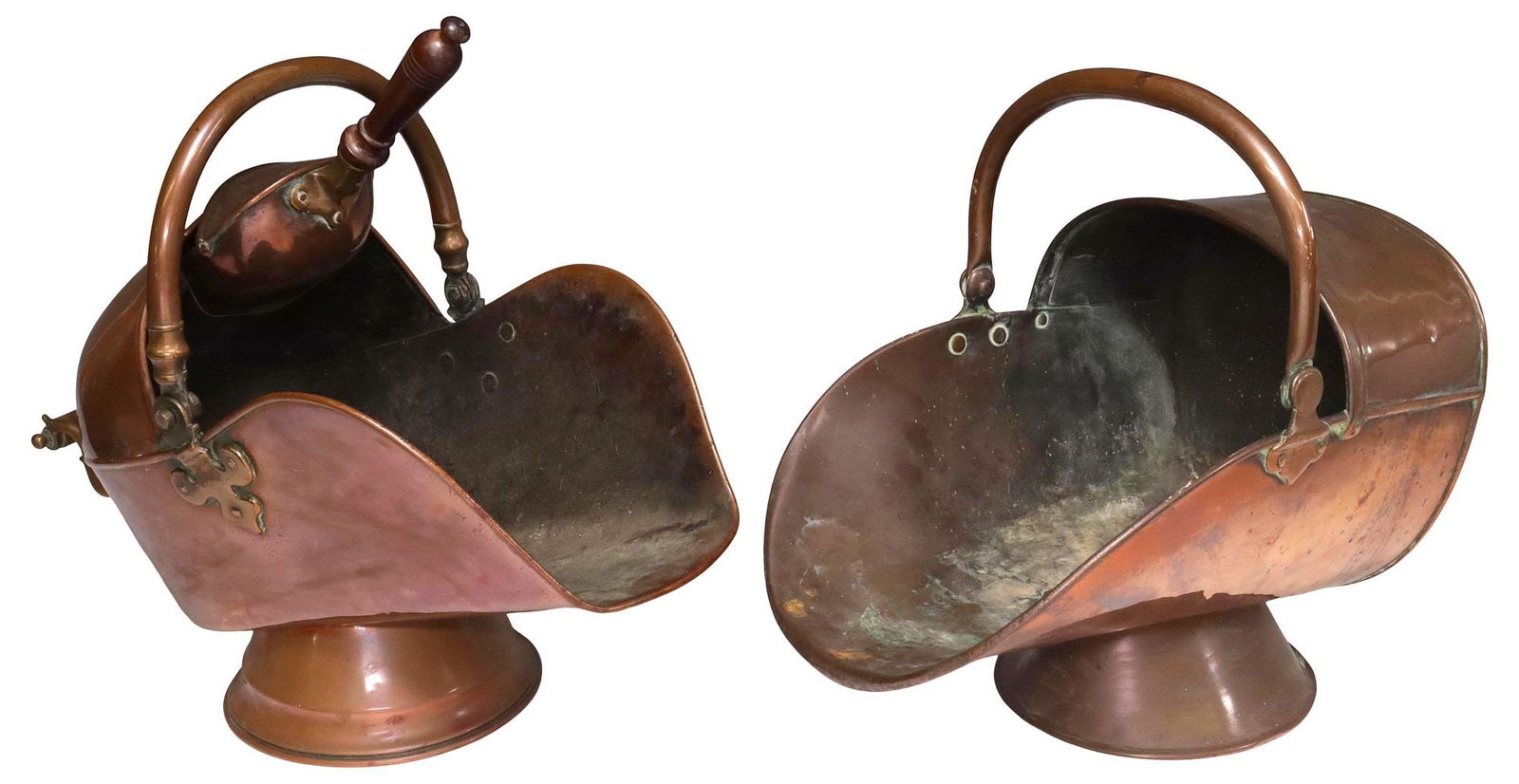 (2) ENGLISH VICTORIAN COPPER COAL SCUTTLES, 1 WITH SCOOP (1 of 4)