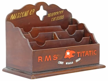 MARCONI CO. TELEGRAPHY MAHOGANY WALL-MOUNTED CORRESPONDENCE BOX