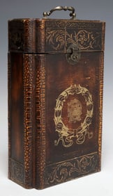 PARCEL-GILT & EMBOSSED LEATHER-CLAD WINE BOTTLE BOX