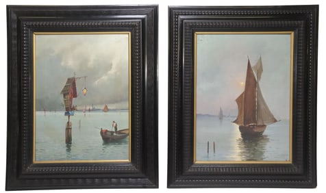 (2) ITALIAN SCHOOL PAINTINGS VENETIAN FISHERMAN & SAILBOAT