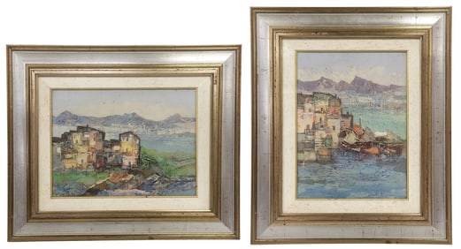 (2) P. GADDI (20TH C.) ITALIAN SCHOOL OIL PAINTINGS OF LAKE COMO