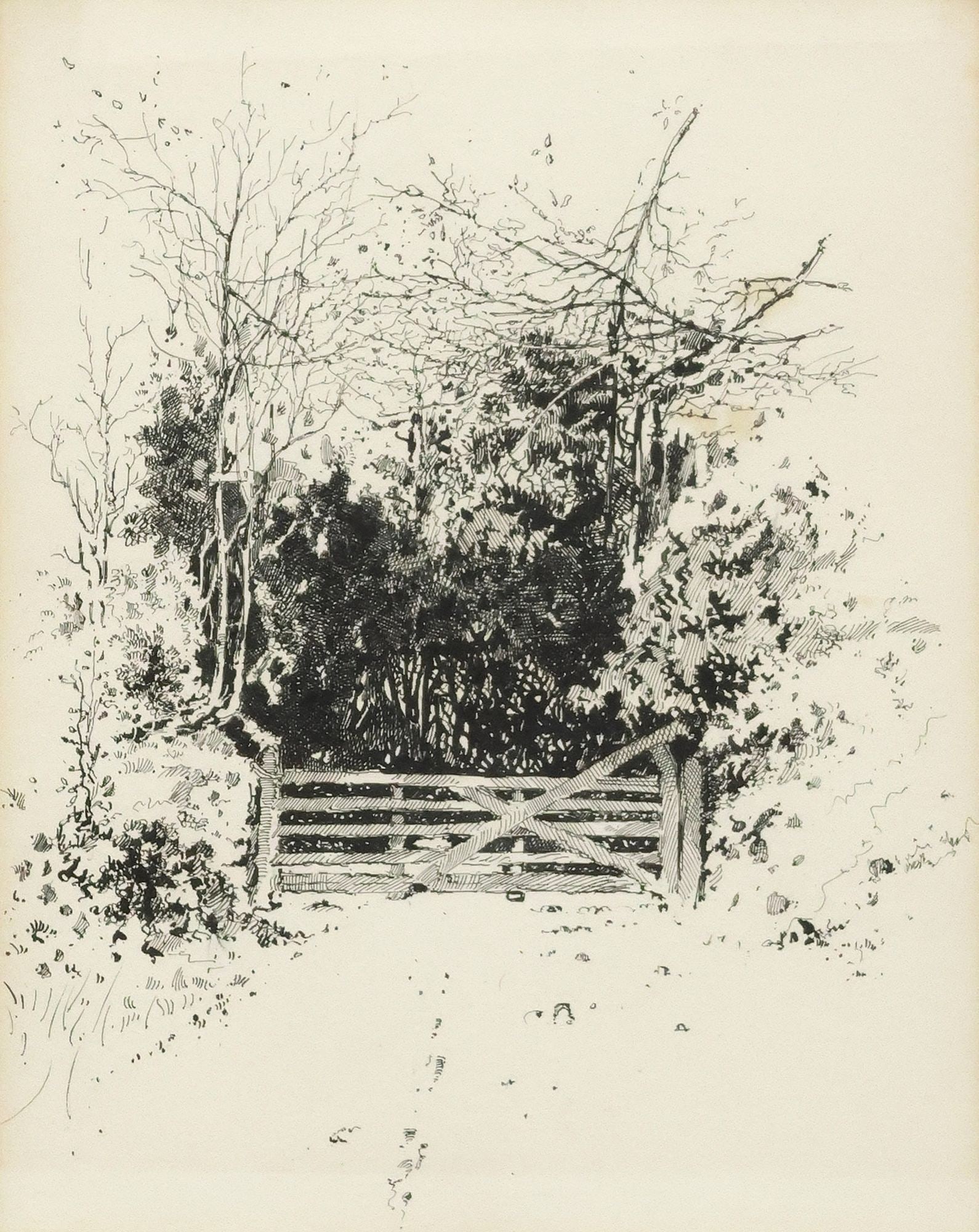 PIERONI PERUZZO (ATTRIB) PEN & INK DRAWING GATE LEADING TO A FOREST (1 of 4)