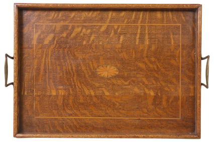 ENGLISH EDWARDIAN TIGER OAK & PARQUETRY SERVING TRAY
