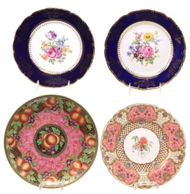 (4) DECORATIVE CABINET PLATES WEDGWOOD, NEW HALL & CZECH