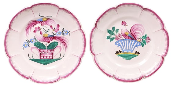 (2) FRENCH STRASBOURG FAIENCE ROOSTER PLATES
