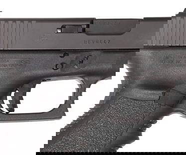 (6) GLOCK 30S COMPACT PISTOL, .45 CALIBER, 5 MAGAZINES: Glock Model 30S Pistol, Gen. 3, .45 caliber, 3.78" barrel, white accented sights, comes with five Glock 10 round magazines, rub at left slide, action good, bore bright, good rifling,