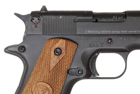 (4) CHIAPPA MODEL 1911-22 PISTOL, .22LR CALIBER: Chiappa Model 1911-22 pistol, semi automatic, .22LR caliber, 5" barrel, blade front sight, open rear sight, left rear safety lever, checkered wood logo grips, comes with three 10 round