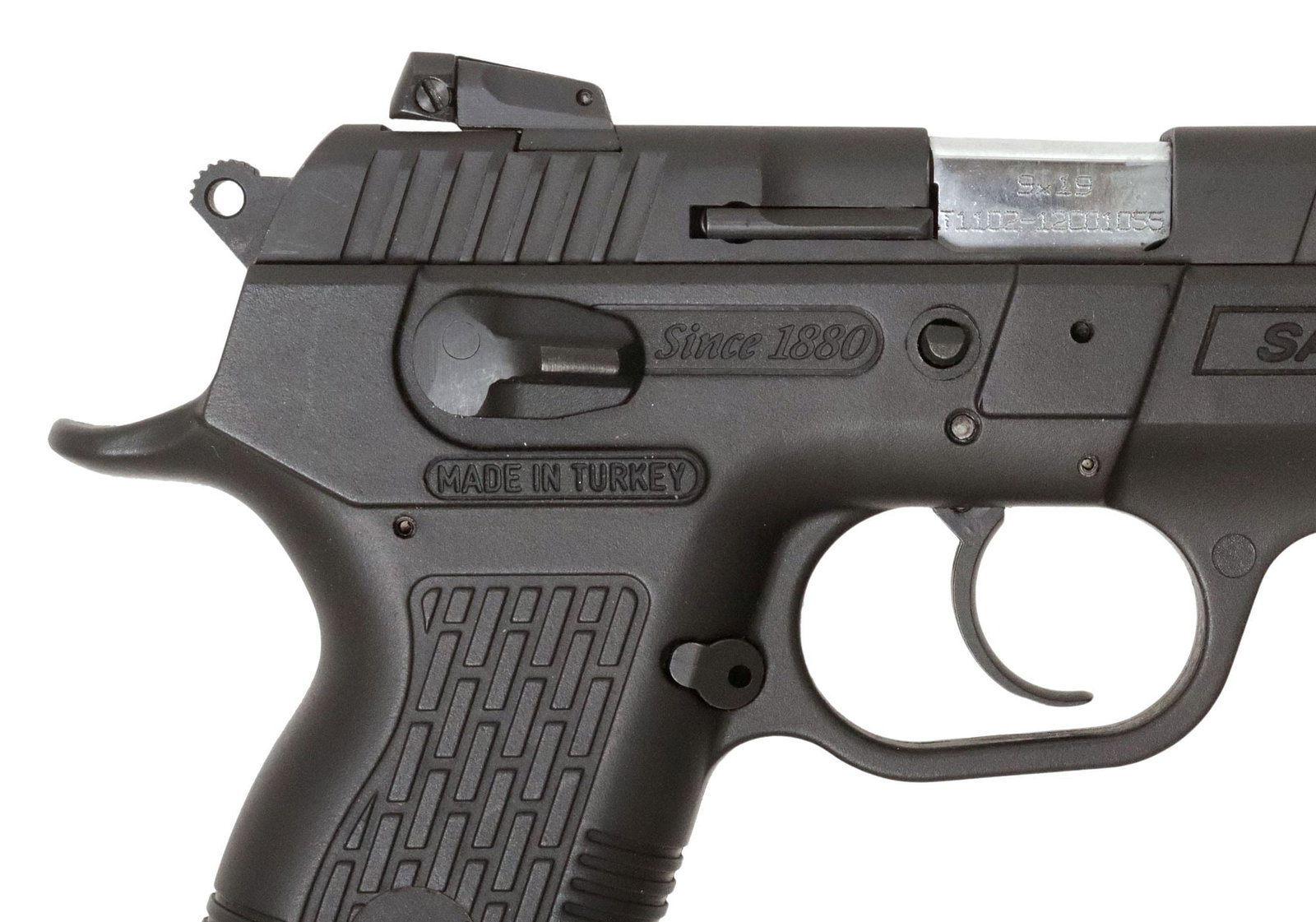 (6) SAR ARMS SARK2P PISTOL, 9MM, RESTRICTED: SAR ARMS Model SARK2P Pistol, double action, 9mm, 3.5" barrel, white dot blade front sight, adjustable white dot rear sight, lower accessory rail, ambidextrous safety, checkered grip, comes with 