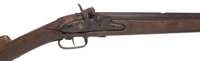 ANTIQUE PERCUSSION RIFLE, POOR CONDITION WALL HANGER