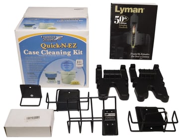 FIREARM ITEMS, NEW CASE CLEANER, LYMAN BOOK PISTOL RACKS