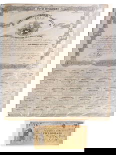 (2) CONFEDERATE TYLER SIGNED $500 BOND & TEXAS 1862 TREASURY WARRANT: (lot of 2) Confederate States of America bond, $500, issued December 19, 1862, signed by Robert Tyler (1816-1877), oldest son of the10th President of the United States John Tyler, Register of the Trea