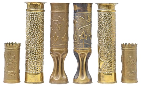 (6) FRENCH WWI-ERA TRENCH ART ARTILLERY SHELL VASES