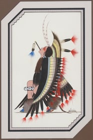 GEORGE SMITH WATCHETAKER (1916-1993) COMANCHE EAGLE DANCER PAINTING