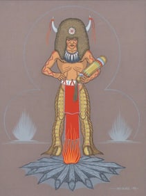 FRED BEAVER (1911-1980) PAINTING, NATIVE AMERICAN CHIEF, 20" X 16"