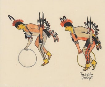 THOMAS PAN-YO-PIN VIGIL (1889-1960) TESUQUE PAINTING, HOOP DANCERS