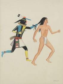 WALDO MOOTZKA (1903-1940) HOPI KATSINA WATERCOLOR PAINTING, 12" X 9"