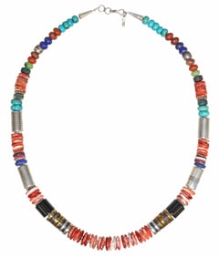 TOMMY SINGER (1940-2014) NAVAJO SHELL & STONE BEADED NECKLACE