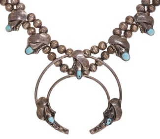 NATIVE AMERICAN TURQUOISE SQUASH BLOSSOM NECKLACE