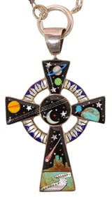 SOUTHWEST STYLE MICRO INLAY DOUBLE-SIDED CROSS PENDANT ON NECKLACE