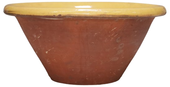 LARGE ENGLISH TERRACOTTA YELLOW SLIP GLAZE DAIRY BOWL/PANCHEON