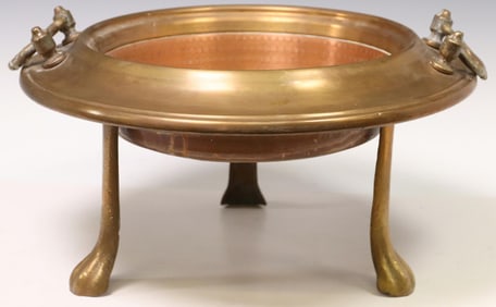 HAMMERED COPPER & BRASS BRAZIER ON STAND