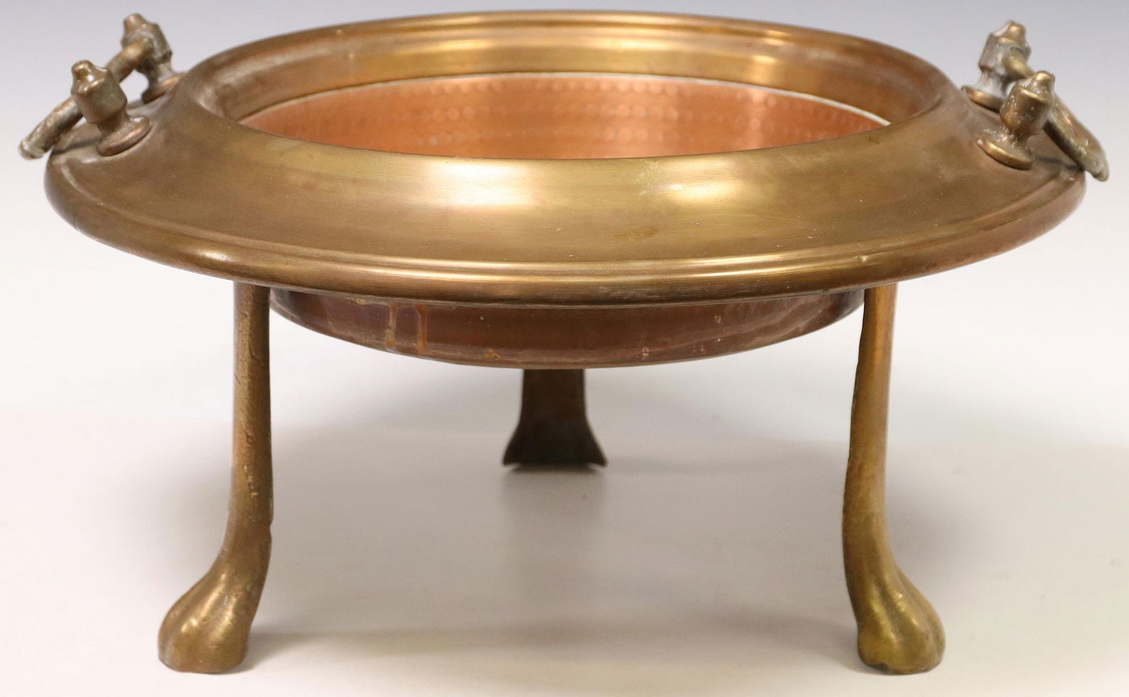 HAMMERED COPPER & BRASS BRAZIER ON STAND (1 of 3)