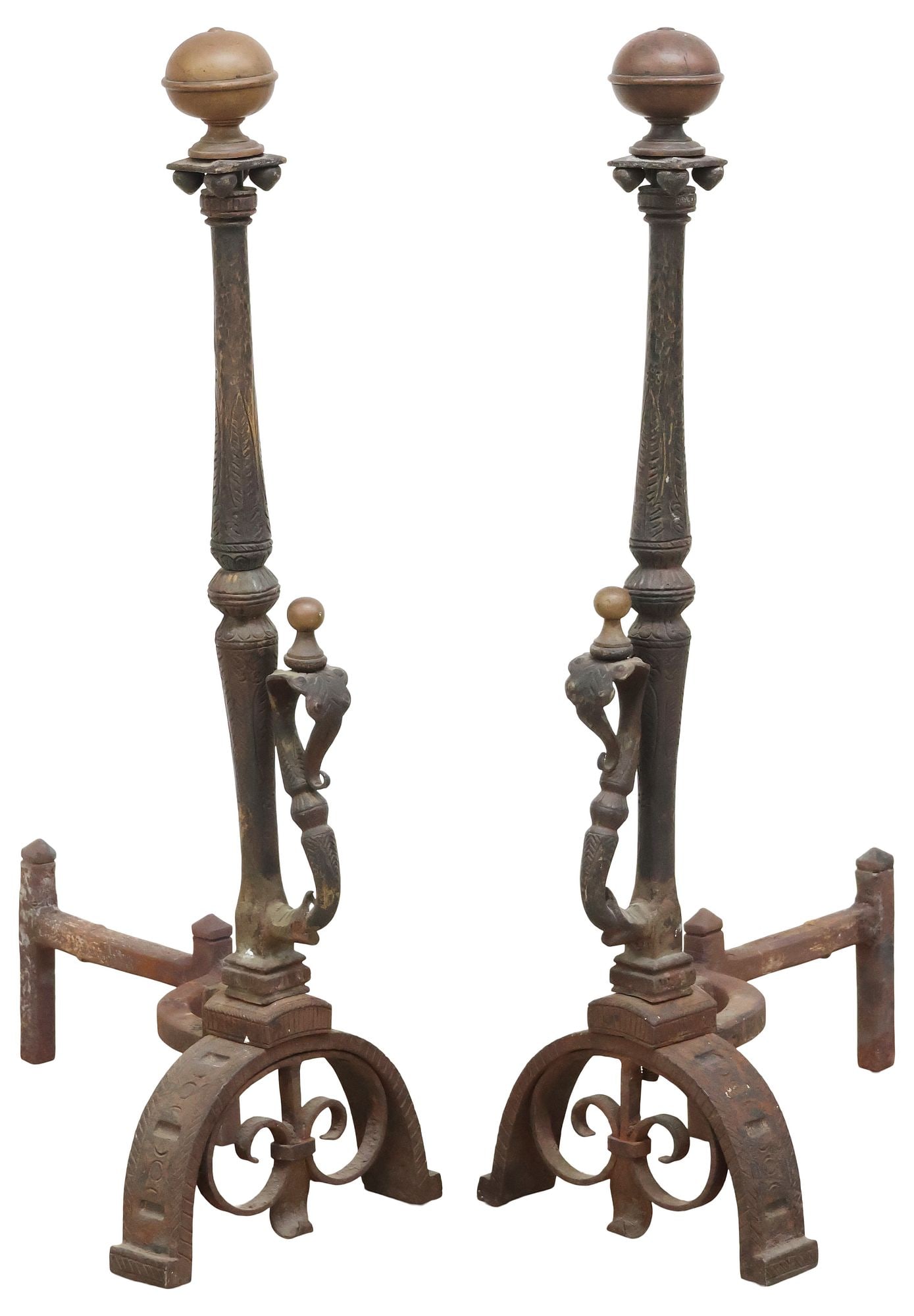 (2) VICTORIAN IRON FIREPLACE ANDIRONS (1 of 3)