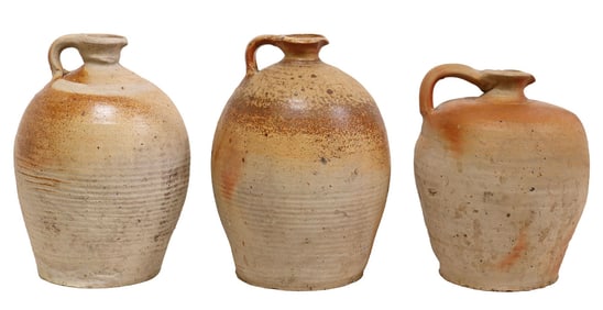 (3) FRENCH PROVINCIAL STONEWARE OIL JUGS/PITCHERS