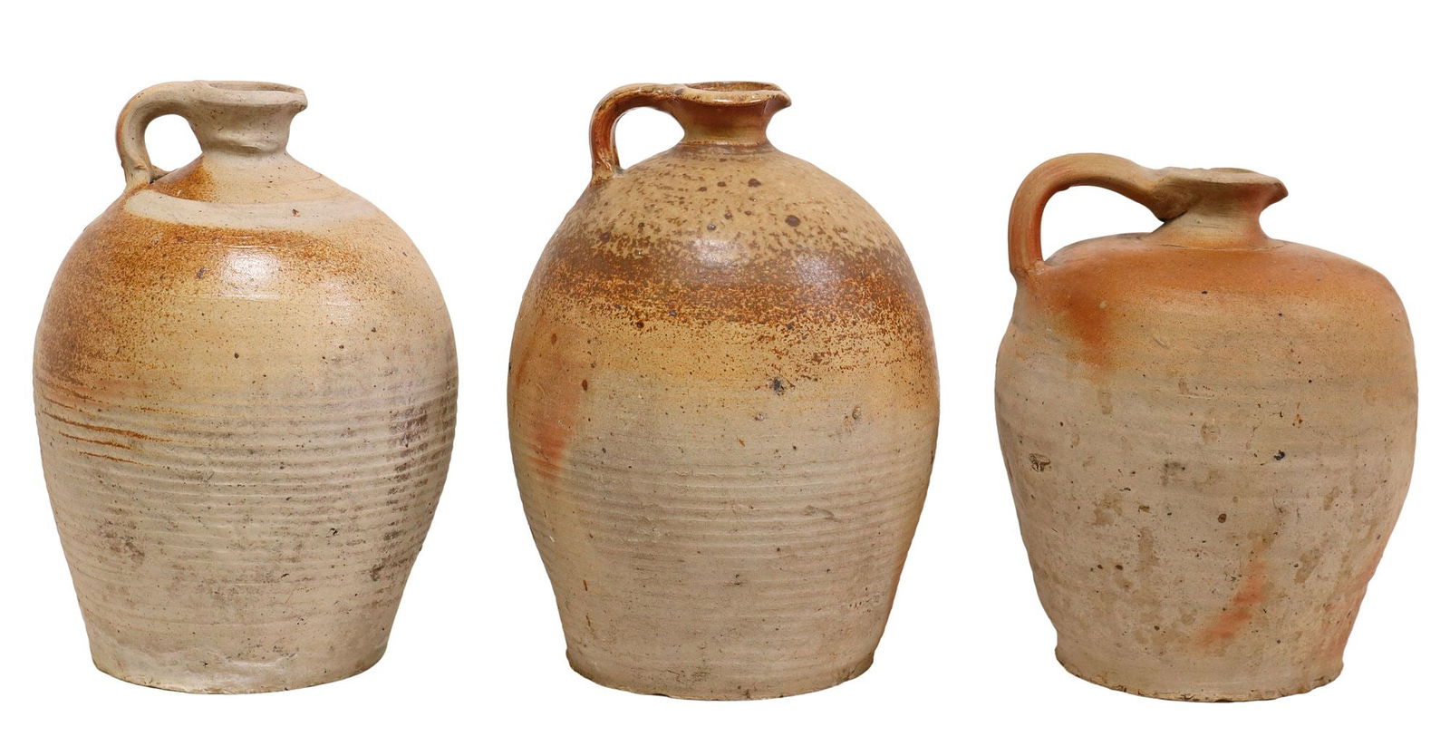 (3) FRENCH PROVINCIAL STONEWARE OIL JUGS/PITCHERS (1 of 3)