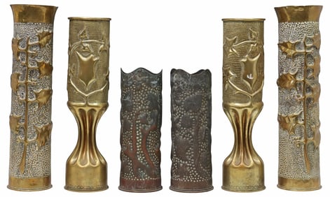 (6) FRENCH WWI-ERA TRENCH ART ARTILLERY SHELL VASES