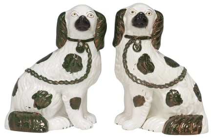 (2) ENGLISH VICTORIAN STAFFORDSHIRE LUSTER MANTEL DOGS