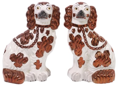 (2) ENGLISH VICTORIAN STAFFORDSHIRE LUSTER MANTEL DOGS