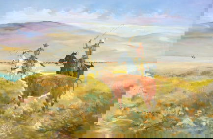 WILLIAM 'SONNY' SAMPSON (D.1987) WESTERN CATTLE DRIVE PAINTING, 24" X 36"