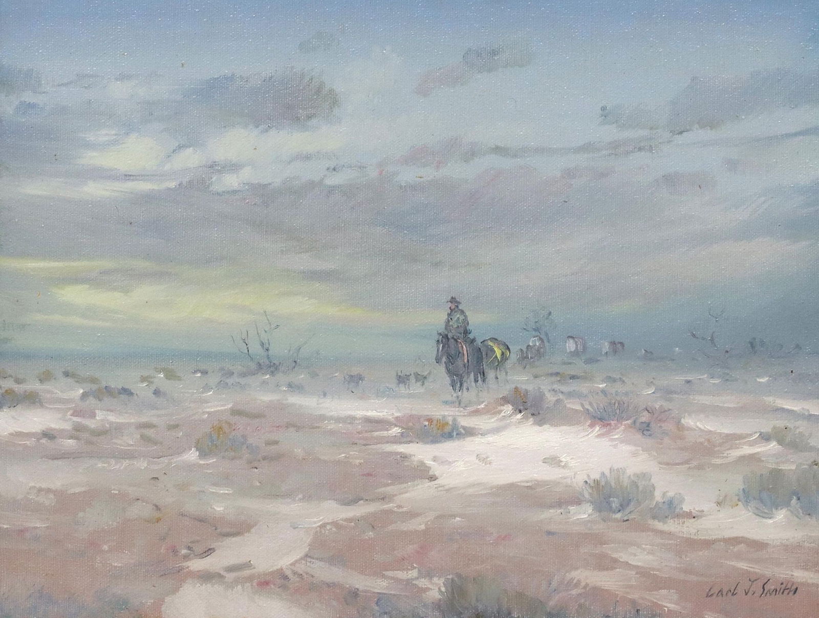 CARL J. SMITH (TX, B.1928) WESTERN LANDSCAPE PAINTING, 11"X14" (1 of 4)